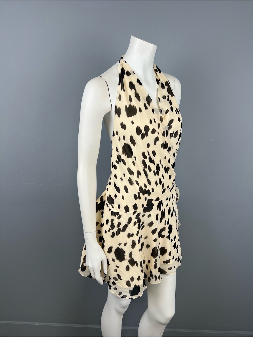 NEW WITH TAGS Abercrombie & Fitch Halter Mini Dress in Cream and Black Cowprint - Picture 2 of 11